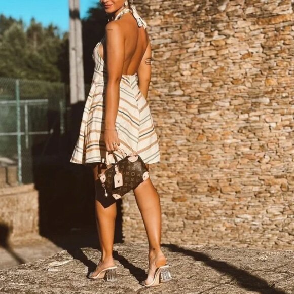 Zara Multicolor Striped Linen Blend Halter Summer Dress NWT Size S - Picture 5 of 14